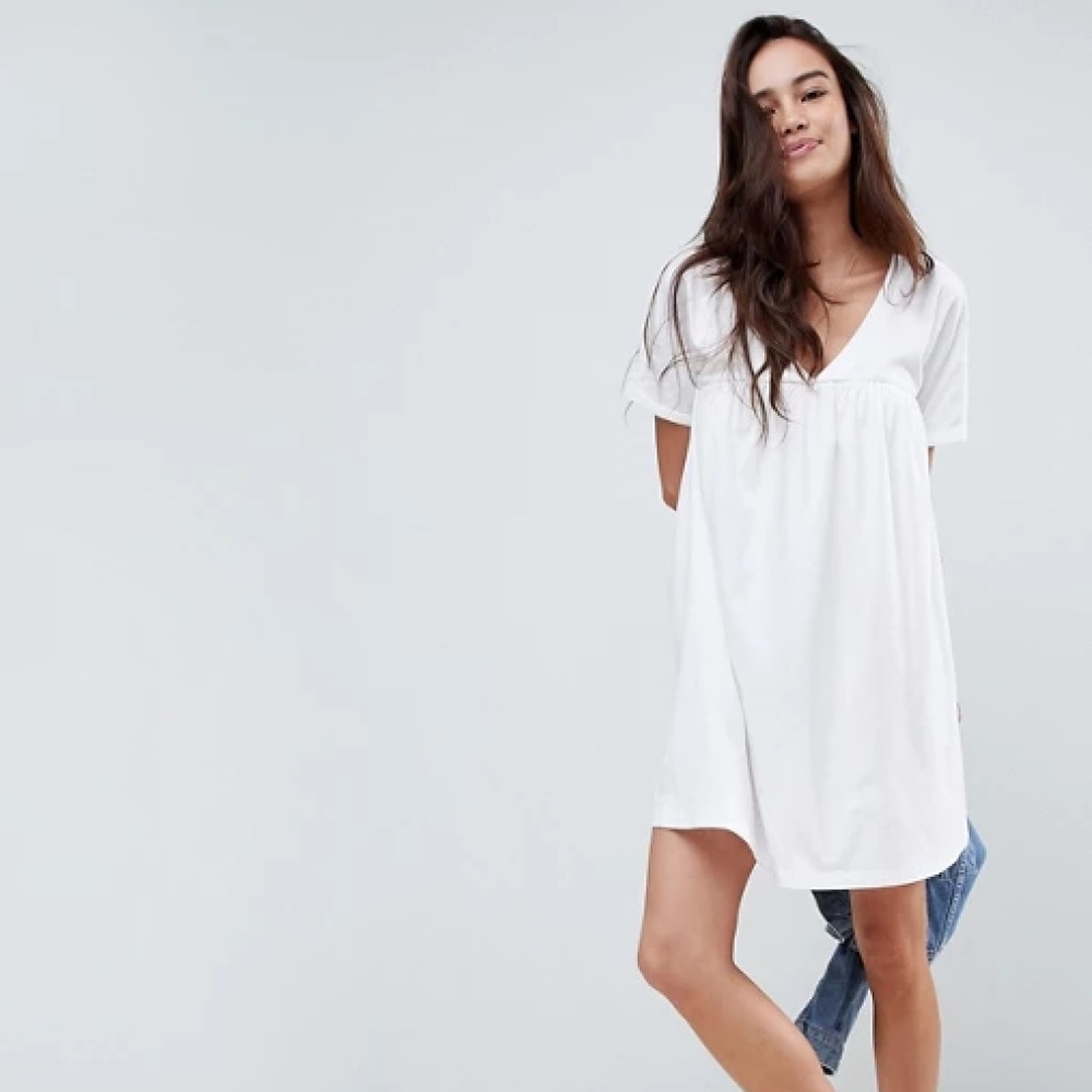 White V-Neck Mini Dress